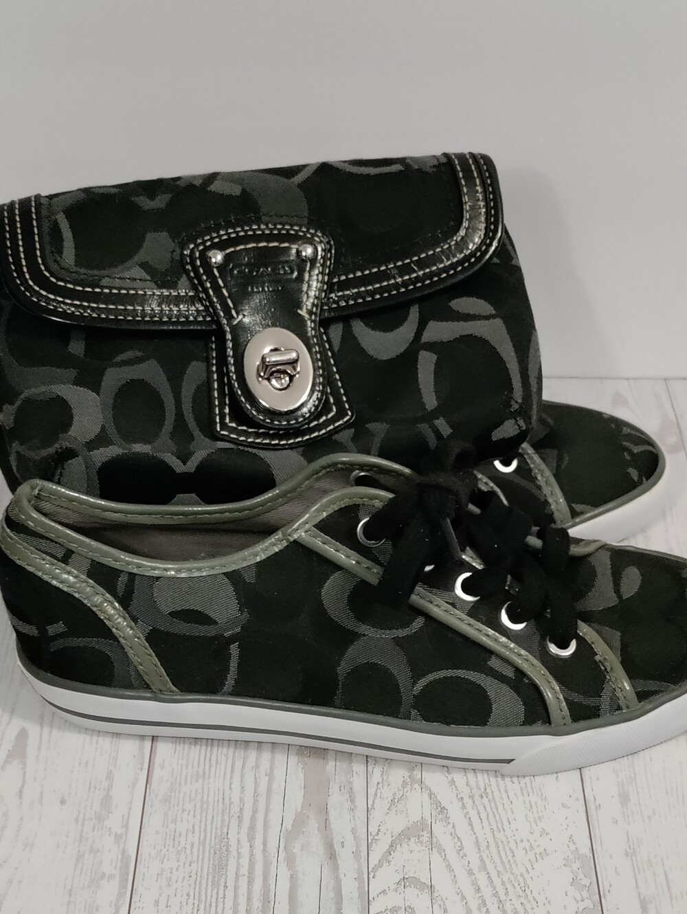 Coach Black Signature Canvas Sneakers with Gray Trim 7B